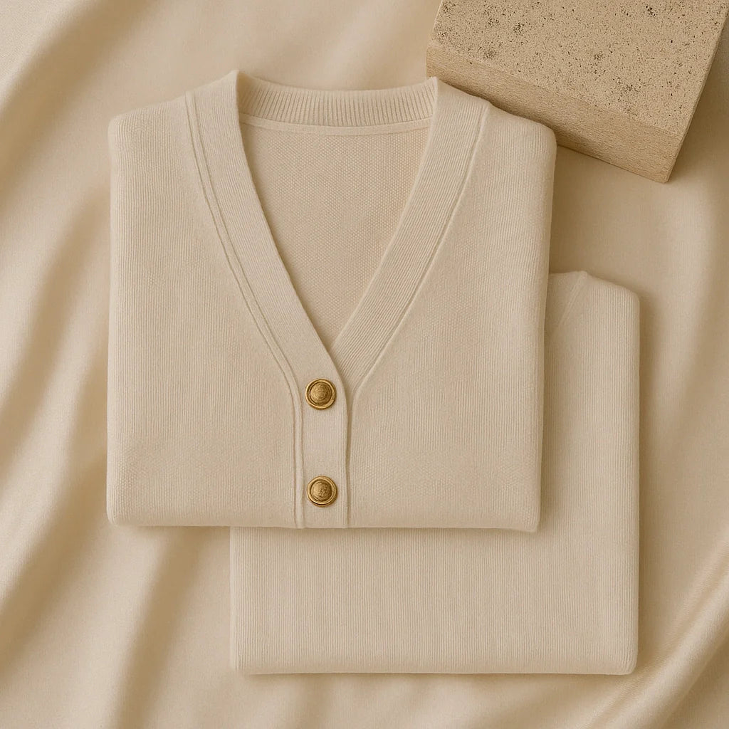 “GlamoROZ Sweaters collection featuring beige cable-knit, cashmere turtleneck, and ribbed crewneck sweaters displayed on soft neutral fabric.”