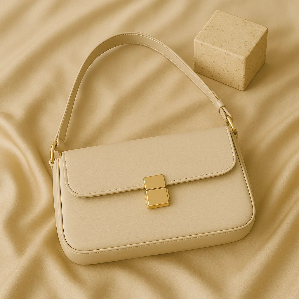 “GlamoROZ Shoulder & Hobo Bags collection featuring soft leather hobo bags and structured shoulder bags displayed on neutral stone blocks.”