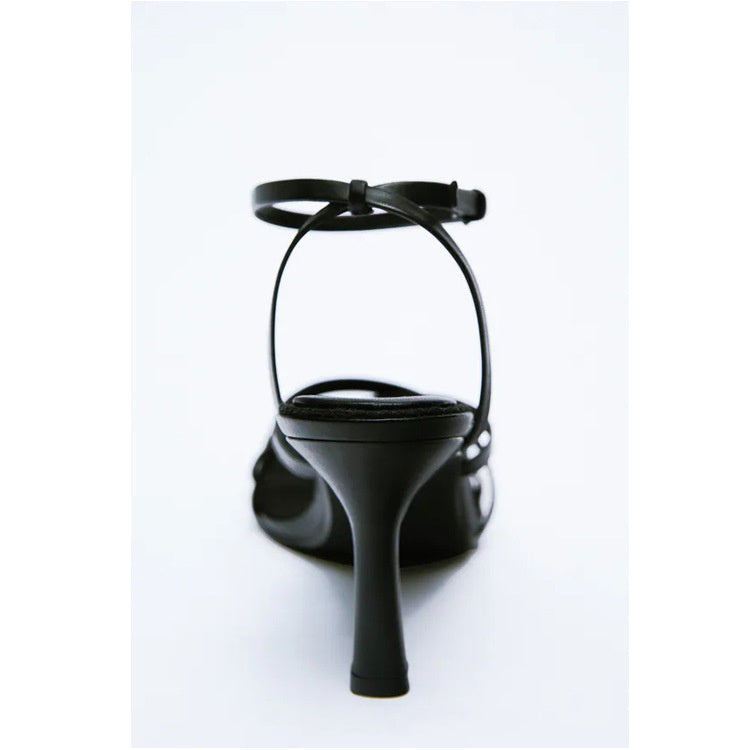 Stiletto Leather Sandals Buckle Cross Strap Square Toe