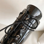 Grandeur Gloss Lace-Up Heel Boots - GlamoROZ