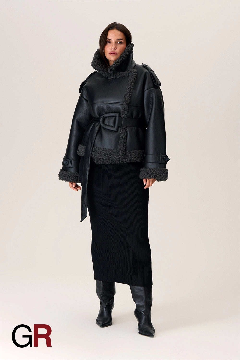 Luxe PU Leather Belted Fur Short Jacket for Women - GlamoROZ