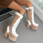 Plush Platform High Heel Fur Boots - GlamoROZ