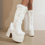 Plush Platform High Heel Fur Boots - GlamoROZ