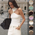 Gold Ring Sleeveless Cold-shoulder Stretch Top