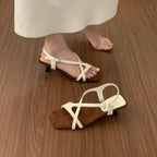 Summer Handmade Women's Shoes Retro Square Head