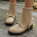 Belt Buckle Low Heel Knee-high Boots Plus Size Women's Boots