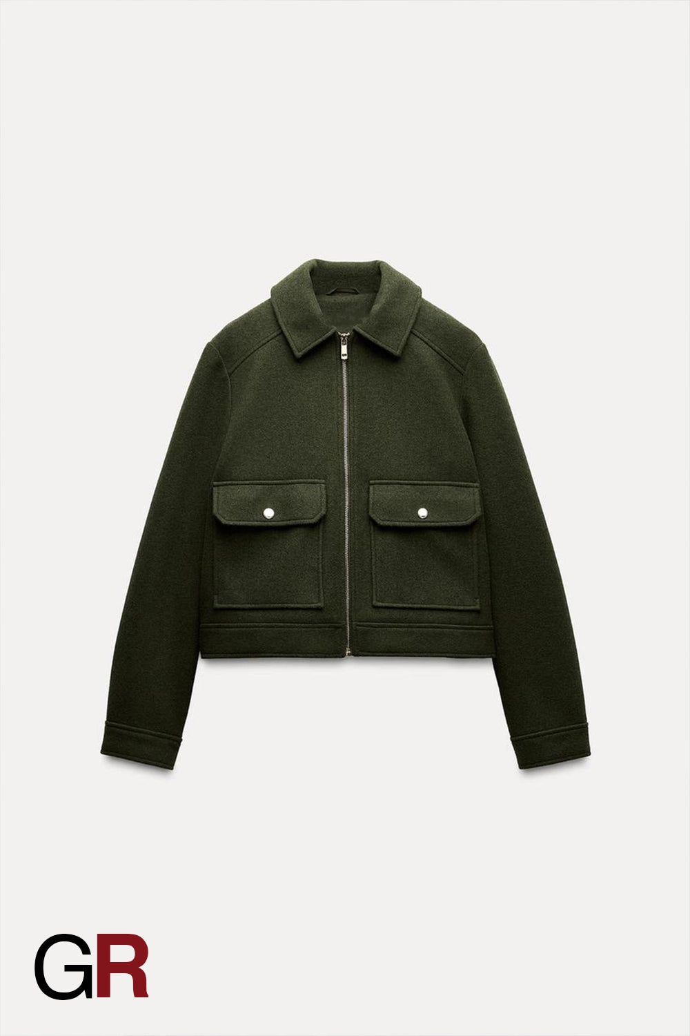 Lapel Woolen Zip Green Pocket Coat - GlamoROZ