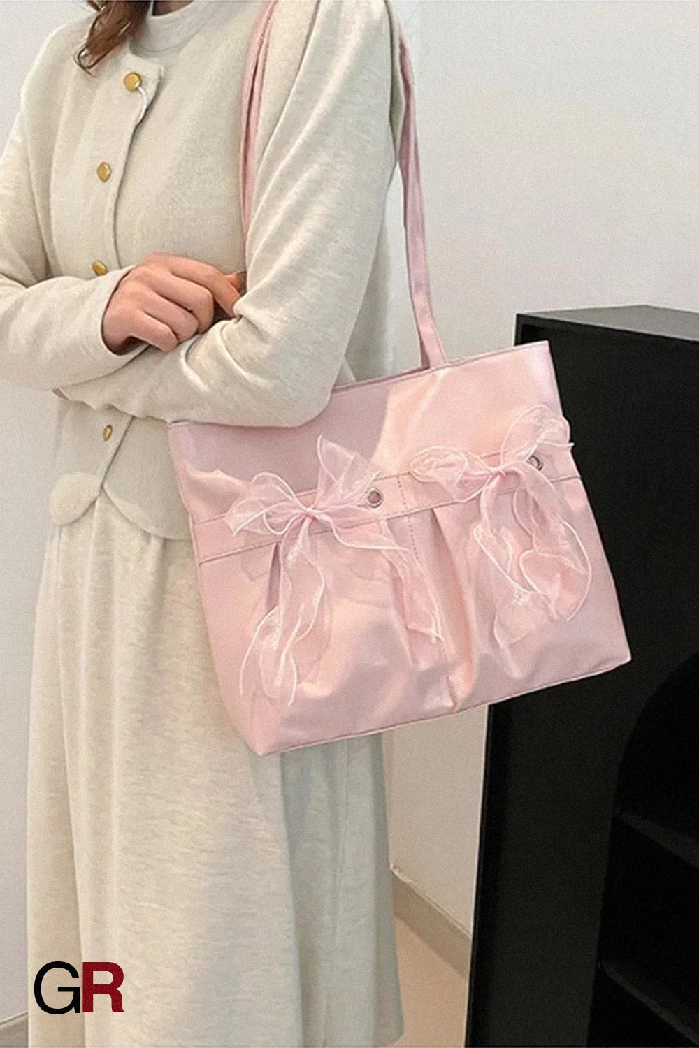 College Style Bow Tote Bag Large Capacity
