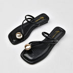 French Style Women's Fashionable Metal Toe Covering Flat Sandals