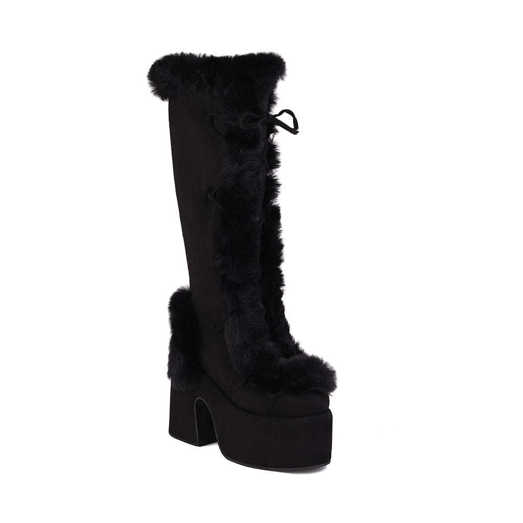 Plush Platform High Heel Fur Boots - GlamoROZ
