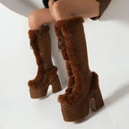 Plush Platform High Heel Fur Boots - GlamoROZ