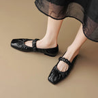 Pleated Elegance Square Toe Flats - GlamoROZ