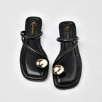 French Style Women's Fashionable Metal Toe Covering Flat Sandals