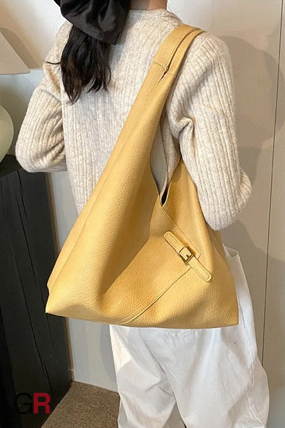 Fashionable Solid Color Soft Leather Underarm Bag Simple Large Capacity