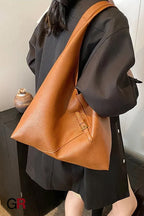 Fashionable Solid Color Soft Leather Underarm Bag Simple Large Capacity