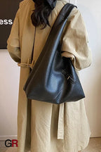 Fashionable Solid Color Soft Leather Underarm Bag Simple Large Capacity