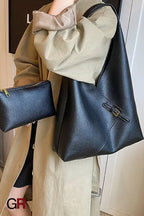 Fashionable Solid Color Soft Leather Underarm Bag Simple Large Capacity