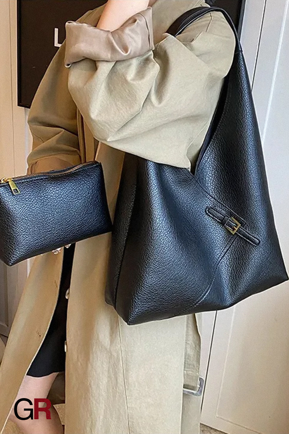 Fashionable Solid Color Soft Leather Underarm Bag Simple Large Capacity
