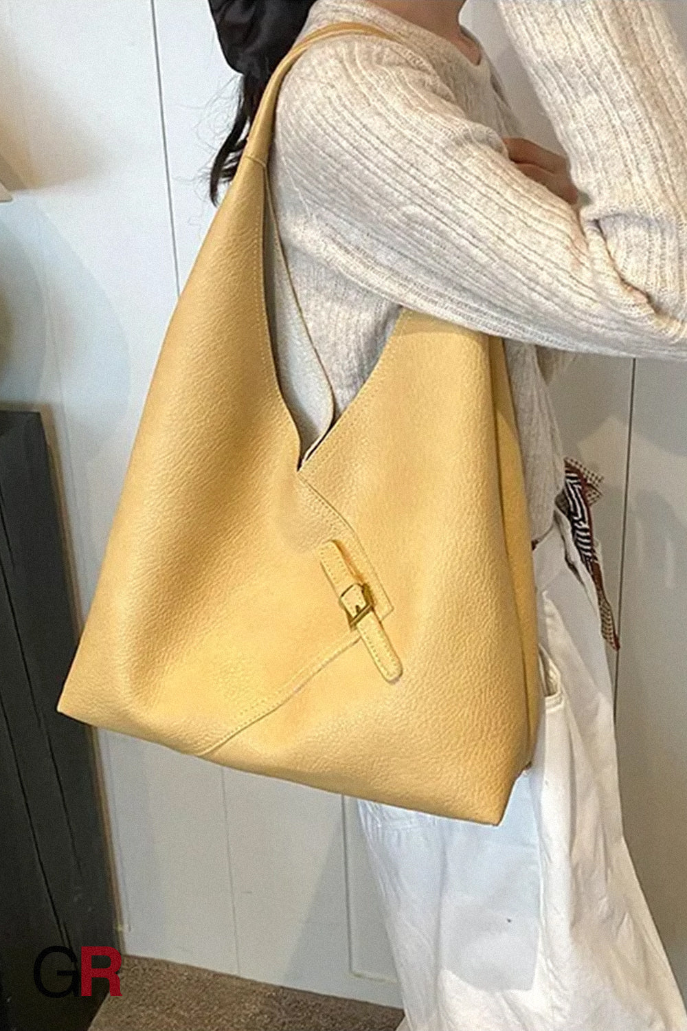 Fashionable Solid Color Soft Leather Underarm Bag Simple Large Capacity