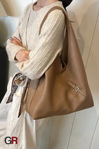 Fashionable Solid Color Soft Leather Underarm Bag Simple Large Capacity