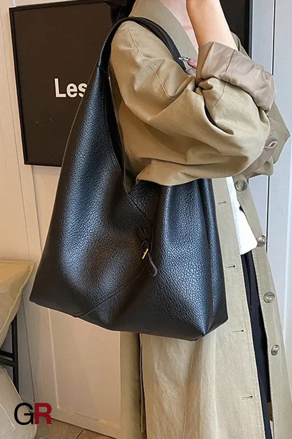 Fashionable Solid Color Soft Leather Underarm Bag Simple Large Capacity