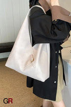 Fashionable Solid Color Soft Leather Underarm Bag Simple Large Capacity