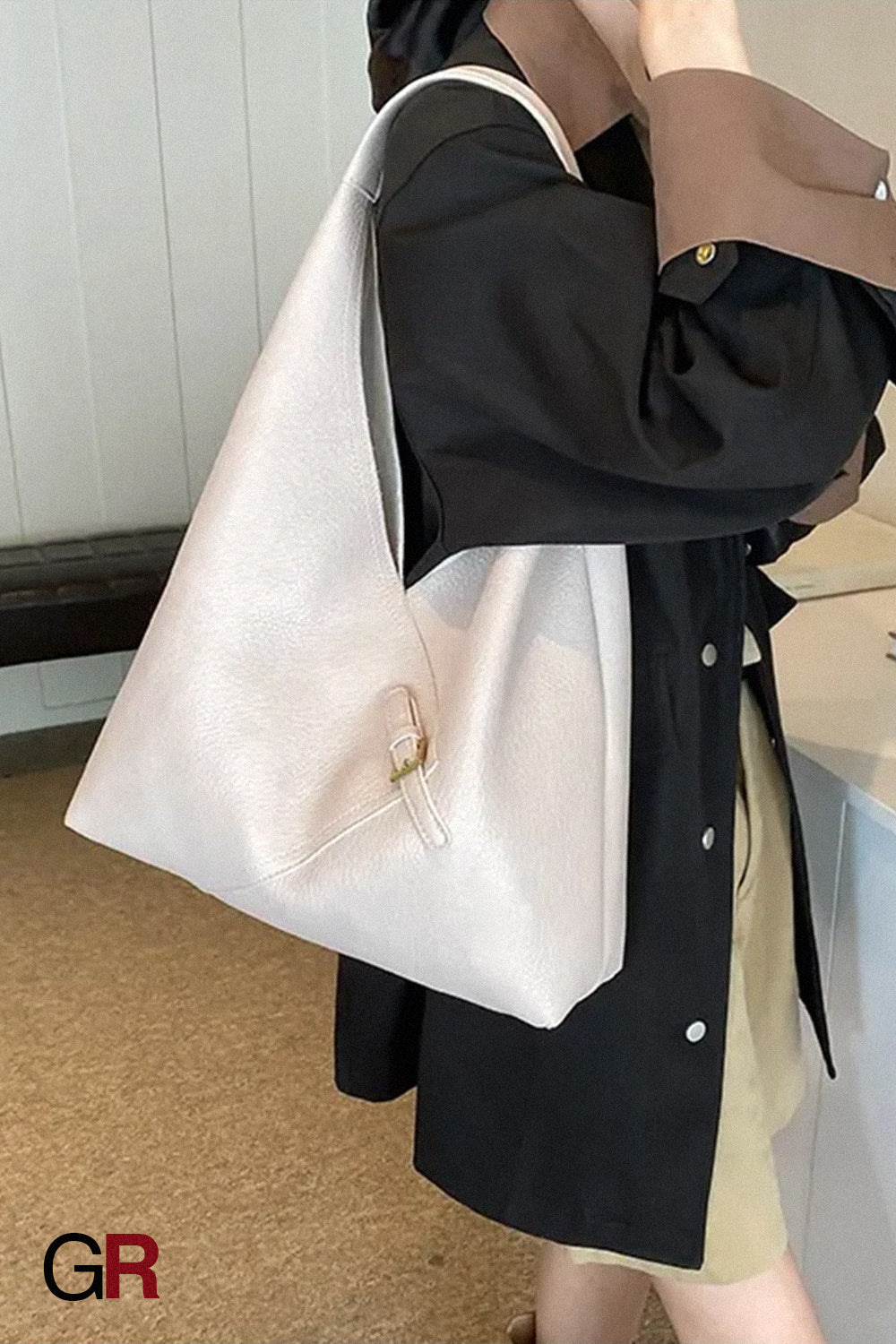 Fashionable Solid Color Soft Leather Underarm Bag Simple Large Capacity