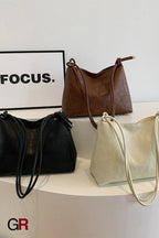 Portable One Shoulder Retro Large Capacity Fashion Solid Color Casual Tote Bag