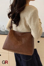Portable One Shoulder Retro Large Capacity Fashion Solid Color Casual Tote Bag