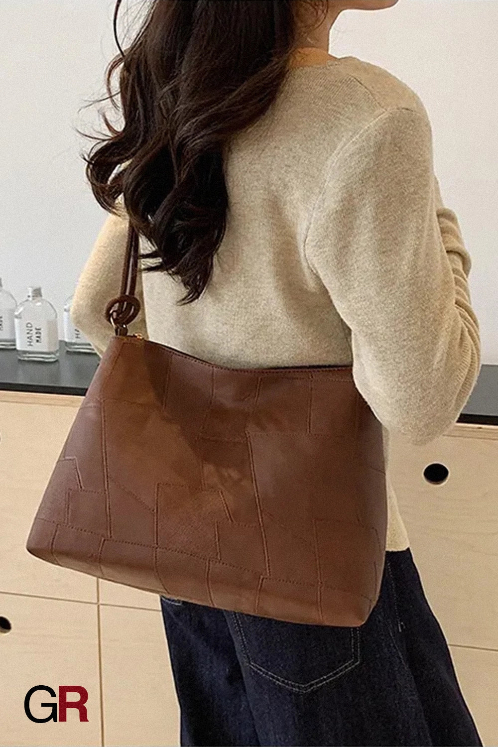 Portable One Shoulder Retro Large Capacity Fashion Solid Color Casual Tote Bag