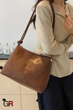 Portable One Shoulder Retro Large Capacity Fashion Solid Color Casual Tote Bag