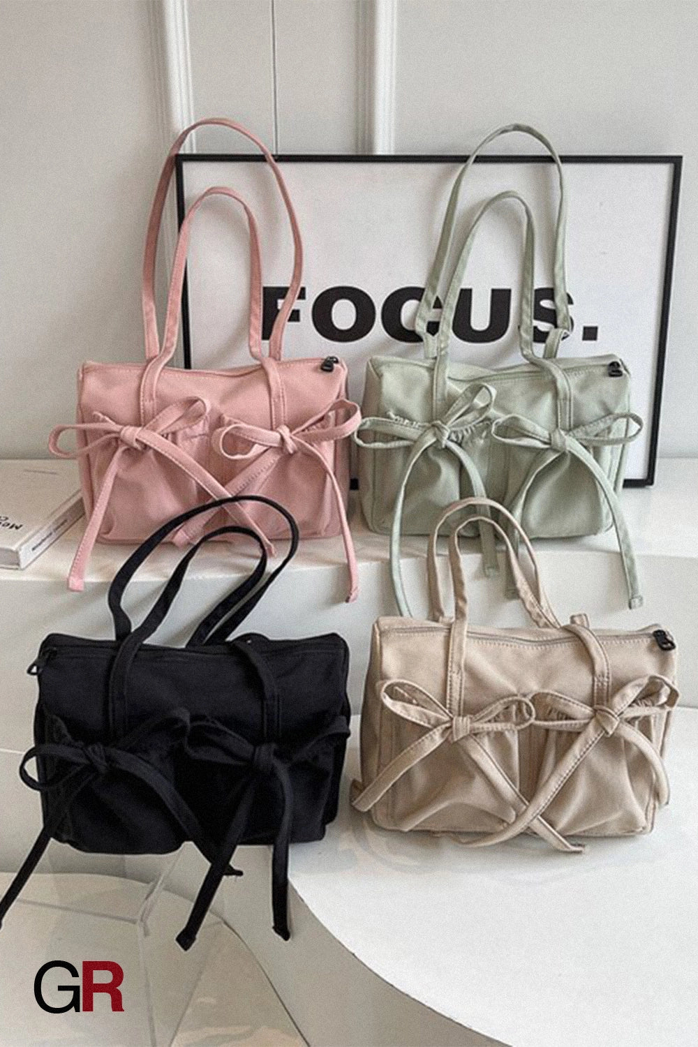 Bow Zipper Tote Large Capacity Shoulder Bag Women