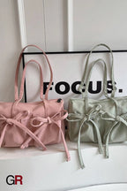 Bow Zipper Tote Large Capacity Shoulder Bag Women