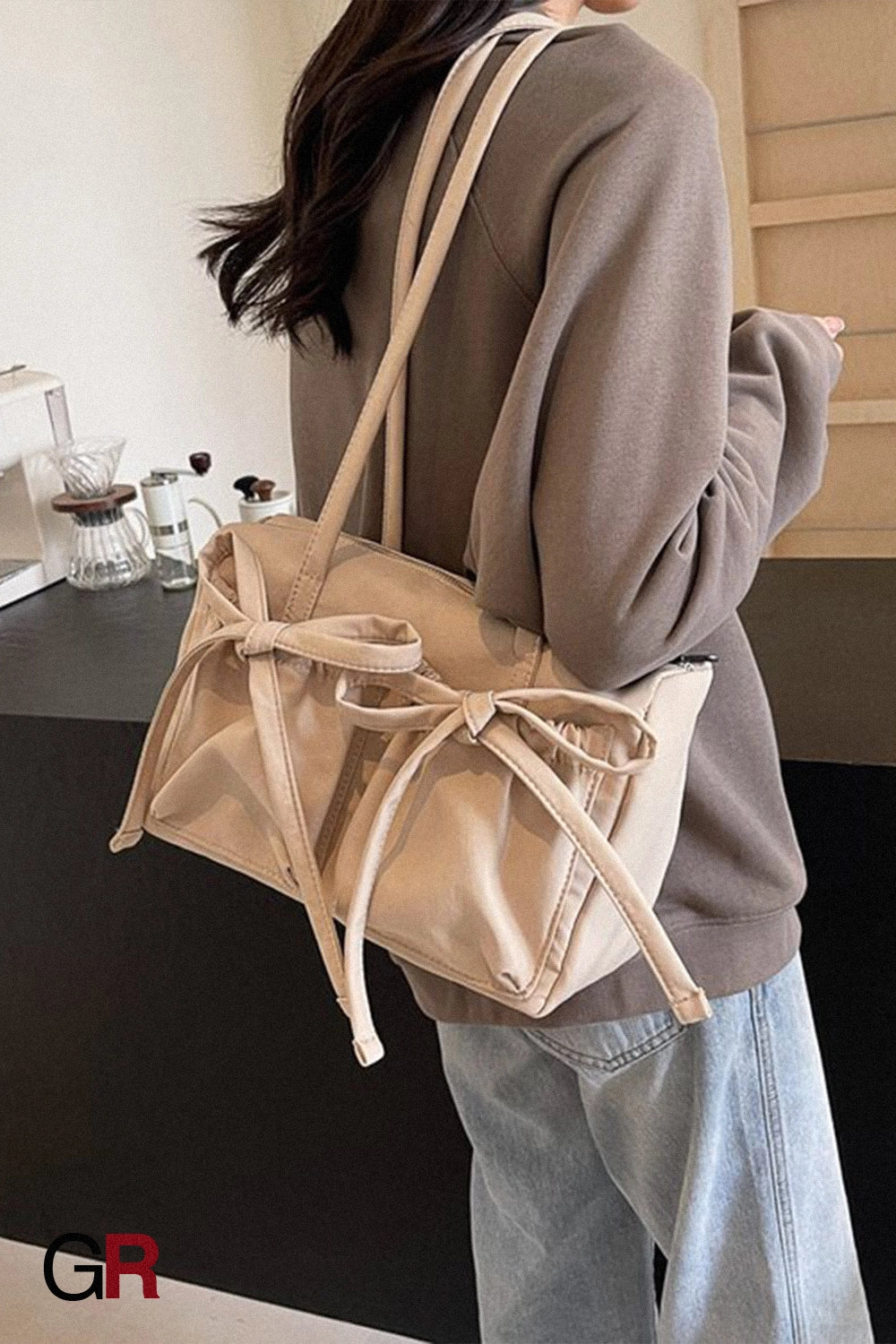 Bow Zipper Tote Large Capacity Shoulder Bag Women