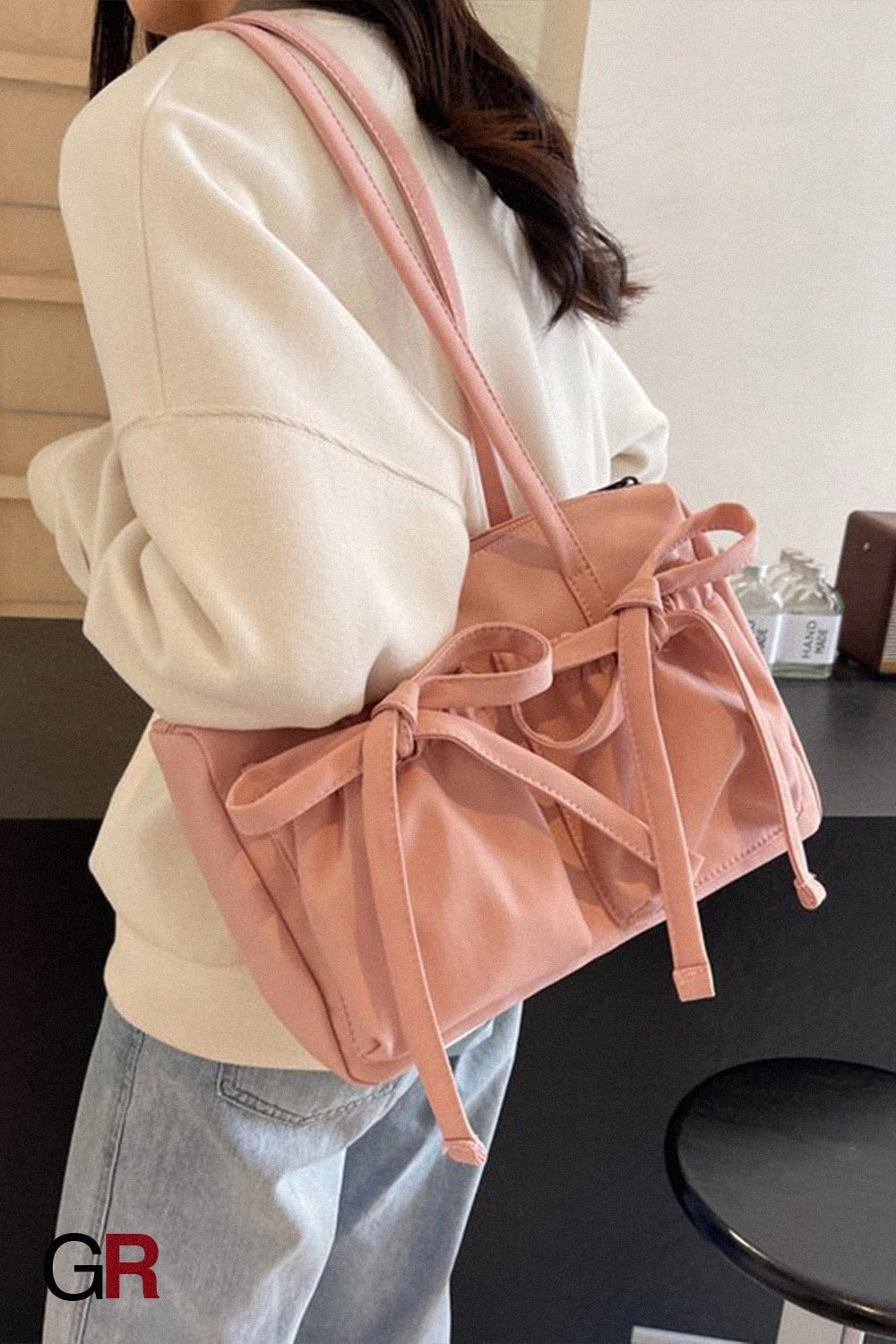 Bow Zipper Tote Large Capacity Shoulder Bag Women