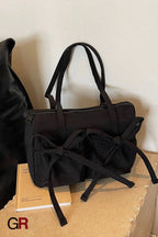 Bow Zipper Tote Large Capacity Shoulder Bag Women