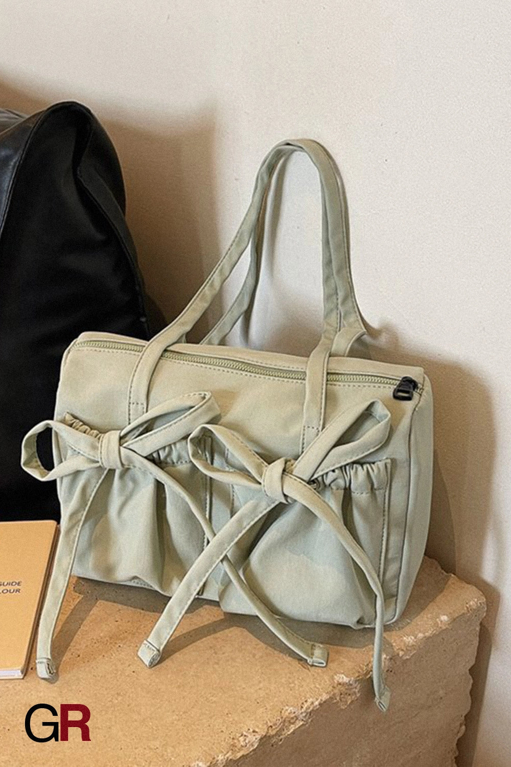 Bow Zipper Tote Large Capacity Shoulder Bag Women