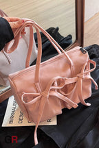 Bow Zipper Tote Large Capacity Shoulder Bag Women