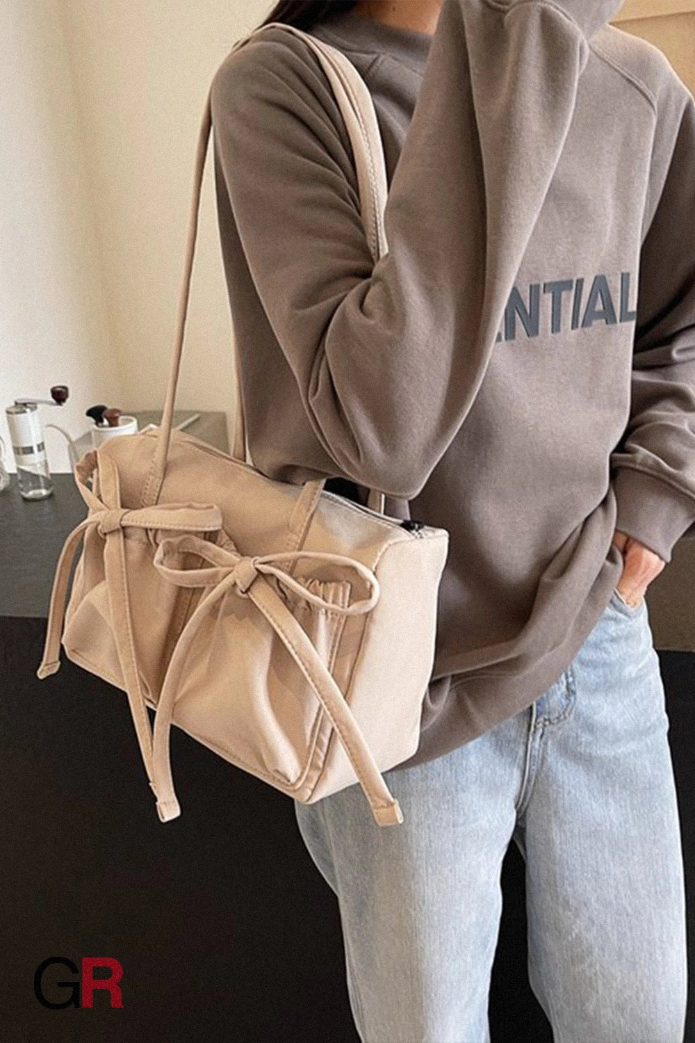 Bow Zipper Tote Large Capacity Shoulder Bag Women