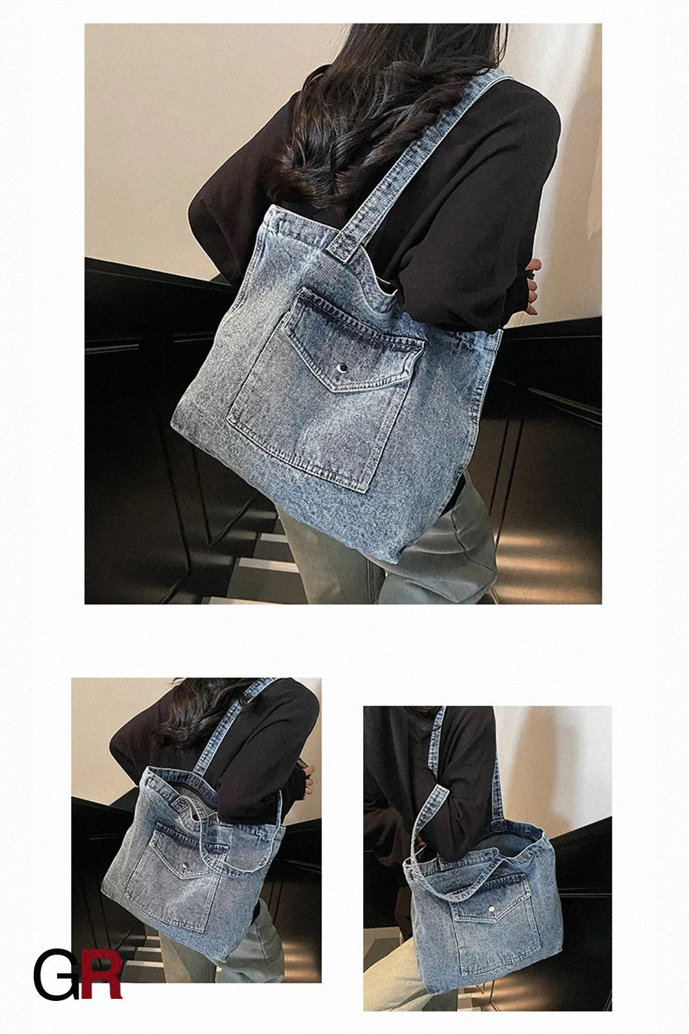 Denim Shoulder Bag Large Capacity Shopping Bag Tote Bag