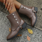 Belt Buckle Low Heel Knee-high Boots Plus Size Women's Boots