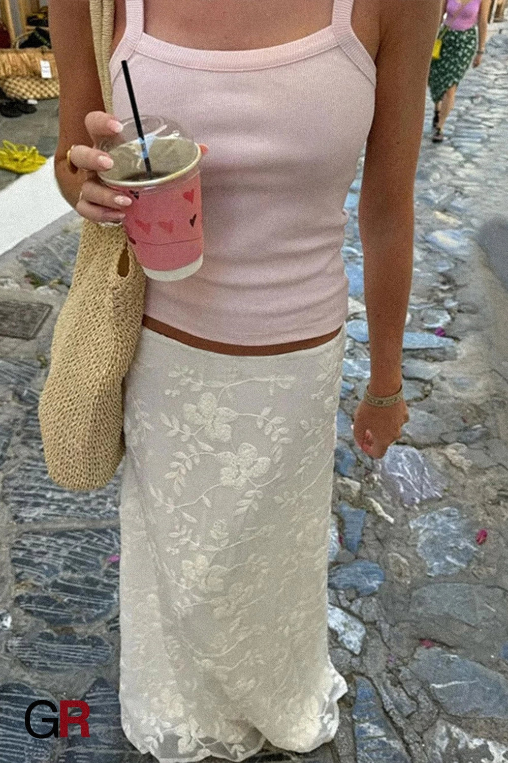 Embroidered Sheer Maxi Skirt