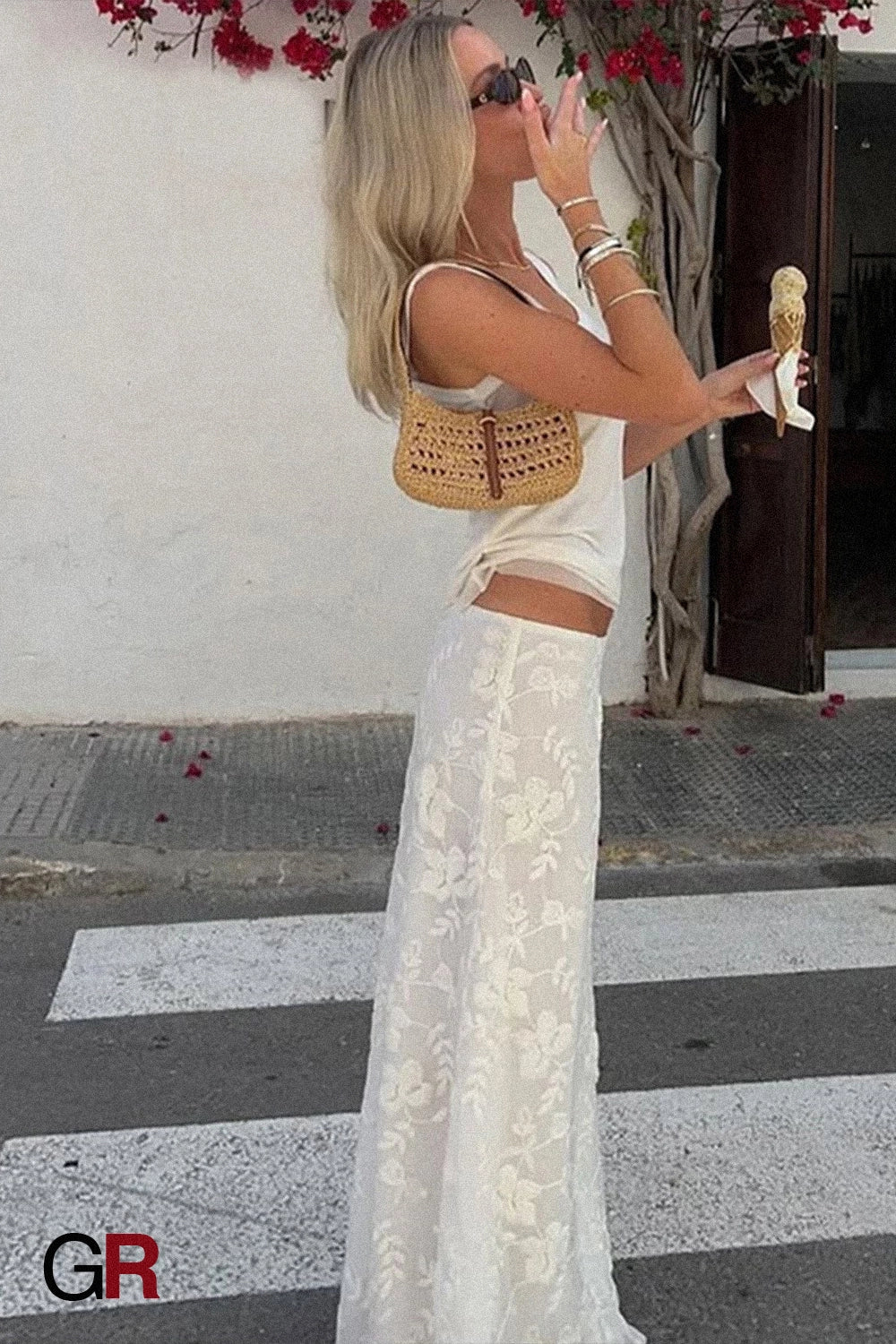 Embroidered Sheer Maxi Skirt