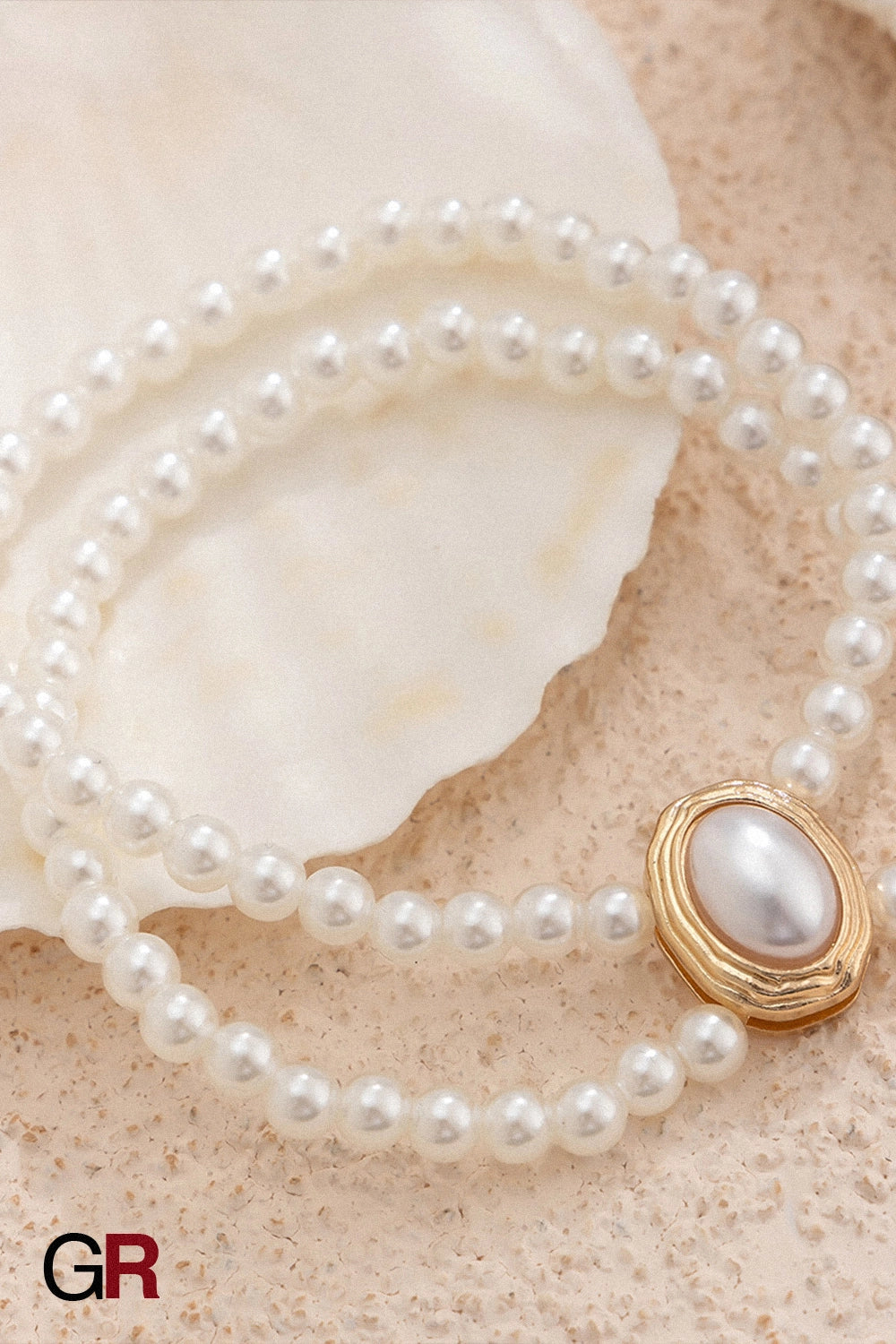 “GlamoROZ Baroque Grace Double-Pearl Anklet adjustable clasp and drape detail”