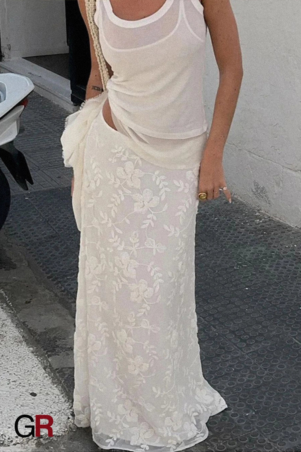 Embroidered Sheer Maxi Skirt