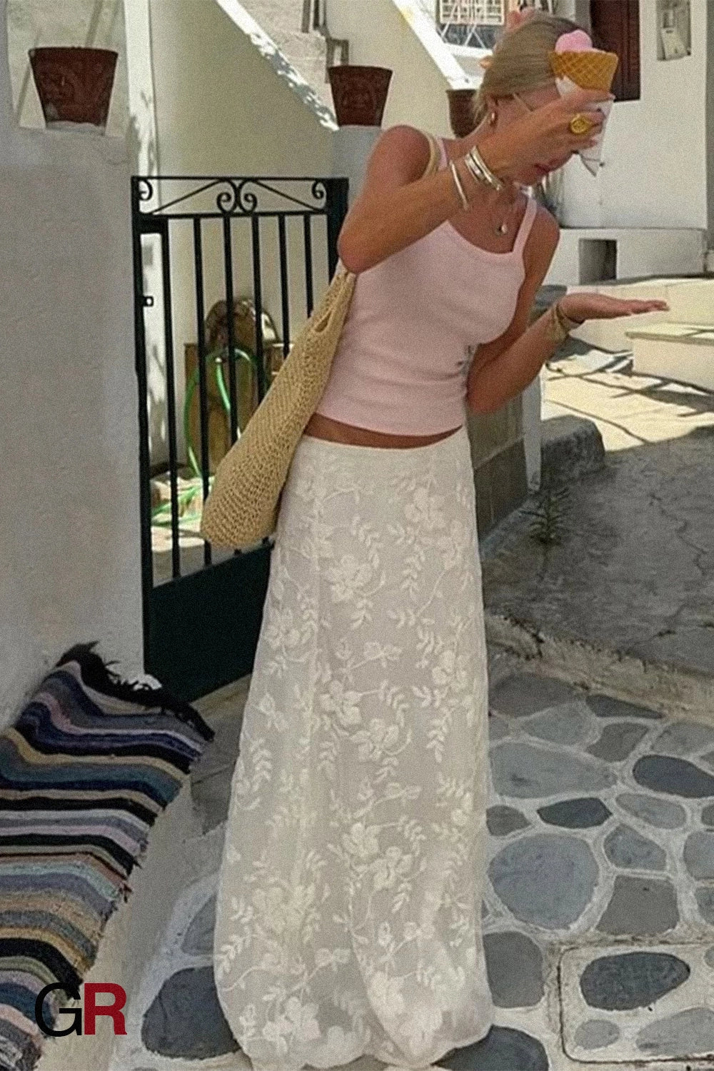 Embroidered Sheer Maxi Skirt