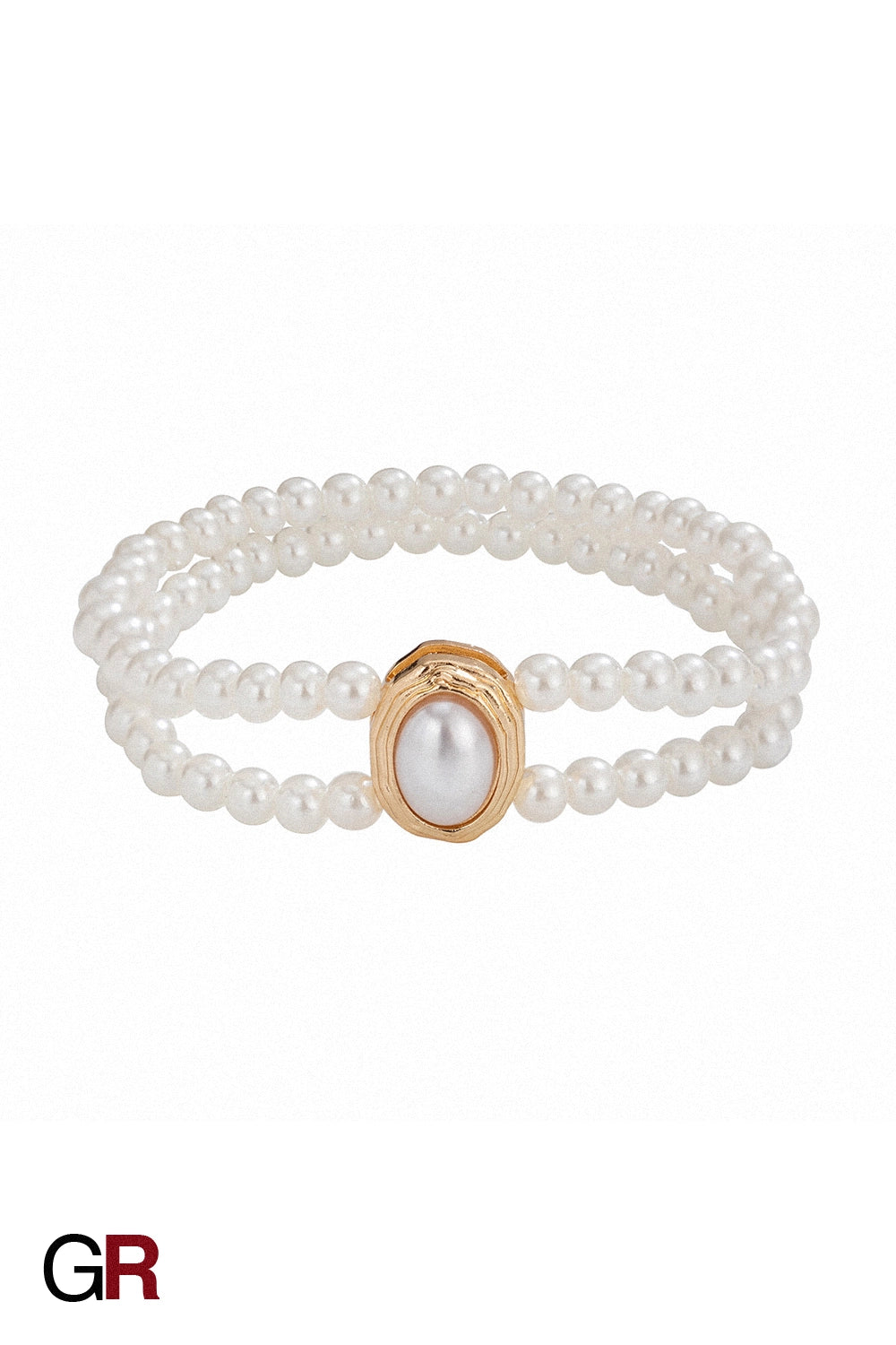 “GlamoROZ Baroque Grace Double-Pearl Anklet white pearl variant on soft fabric backdrop”