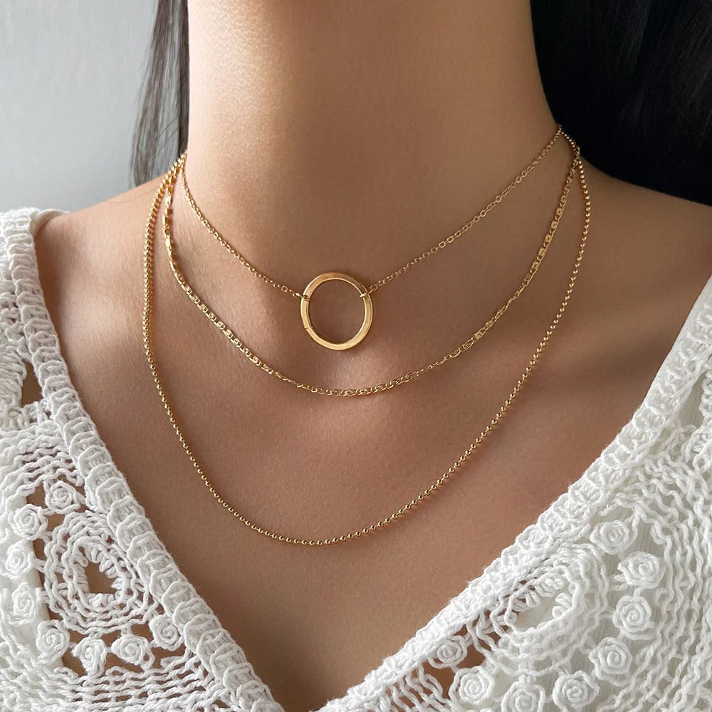 Clavicle Circle Charm Layer Necklace - GlamoROZ