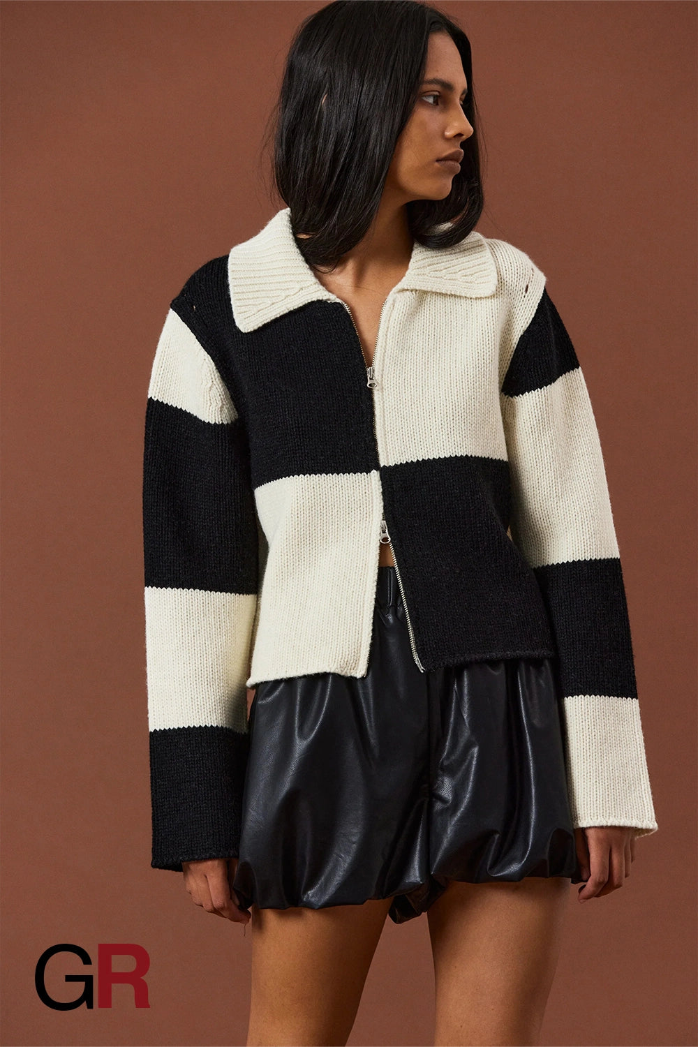 Monochrome Majesty Checkerboard Cardigan - GlamoROZ