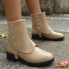 Belt Buckle Low Heel Knee-high Boots Plus Size Women's Boots